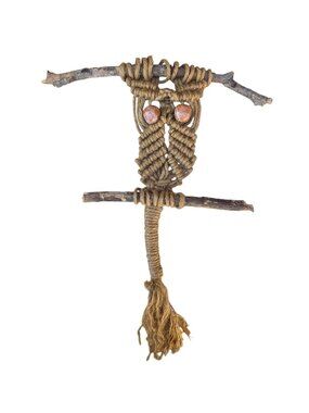 Vintage Macrame Owl Wall Hanging Handmade Boho Décor Retro Fiber Art Farmhouse